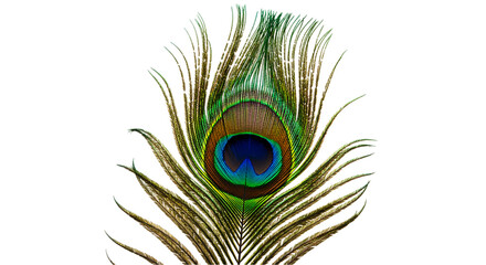 Obraz premium A detailed close up of a single peacock feather against a plain black background showing its colors