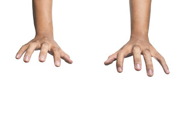 male puppeteer's hand gesture isolated on white background