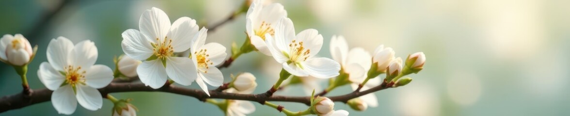 Obraz premium Delicate white blossoms, soft light, elegant floral arrangement, minimalist, pure