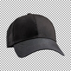 Sleek Black Baseball Cap with Curved Brim on transparent background, png, psd
