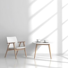 Minimalist White Chair and Coffee Table Scene