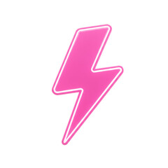 Trendy Pink Neon Lightning Bolt Graphic on transparent background, PNG.