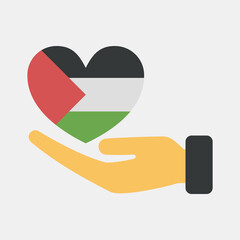 Icon hand and heart. Palestine elements. Icons in flat style. Good for prints, posters, logo, infographics, etc.