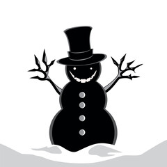 Evil creepy monster snowman in a high hat isolated on white background.	
