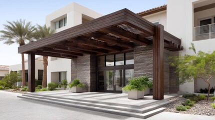 Modern pergola with clean lines and high-quality wood finish, minimalist elegance - components architecture simple construction