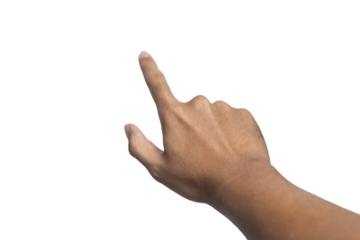 male hand touching or pointing gesture isolated on white background