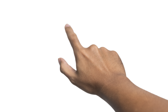 male hand touching or pointing gesture isolated on white background