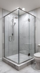 Sleek walk-in shower with rainfall showerhead and frameless glass enclosure - panel natural refreshing bathroom