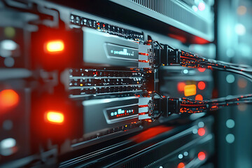 Fototapeta premium Cybersecurity action protocols enhancing network defense data center environment digital infrastructure security high-tech viewpoint cyber protection strategies