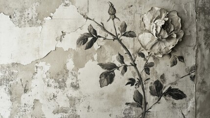 Vintage Monochrome Rose on Weathered Wall