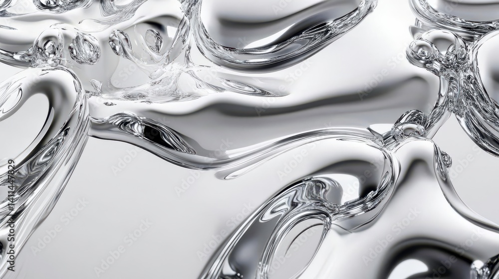 Poster a reflective, abstract image showcasing fluid shapes and smooth textures, creating a sense of depth 