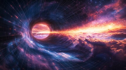 Obraz premium Cosmic Wormhole Through Vibrant Nebula
