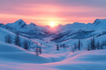 Obraz premium Majestic winter sunrise over snow-capped peaks