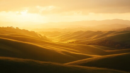 Fototapeta premium Golden Hour Hills: Tuscany's Serene Sunset Landscape