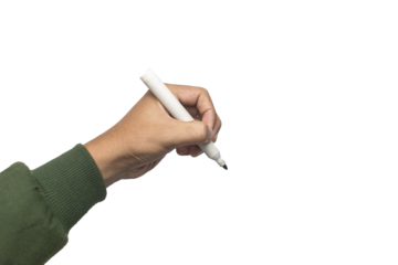 male hand holding whiteboard marker isolated on white background