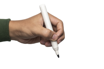 male hand holding whiteboard marker isolated on white background