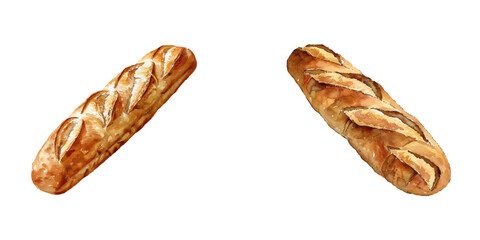 french baguette watercolor vector illustration