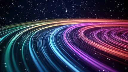 Naklejka premium A vibrant, abstract representation of flowing colors against a dark backdrop, reminiscent of cosmic phenomena and light trails.