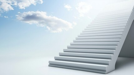A modern staircase rises toward a bright sky, symbolizing ascension and opportunity in a minimalist design.