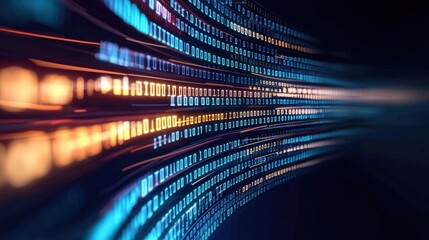 A dynamic abstract representation of binary code streams in vibrant colors, symbolizing data flow and digital technology.