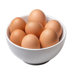 Brown Eggs in White Bowl on transparent background , png , cutout Fresh Farm Eggs Ready to Cook