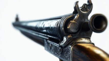 A close-up view of an antique firearm showcasing intricate details. The craftsmanship tells a story of history and technology. Perfect for historical enthusiasts. Generative AI