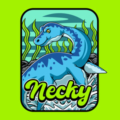 Cute Plesiosaurus Dinosaur Character Mascot in Vector Cartoon Illustration