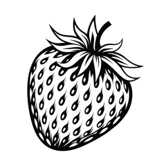 Black and White Strawberry Isolated on White Background Detailed Design