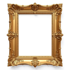 Ornate Baroque golden picture frame isolated on transparent background for digital artwork and photography