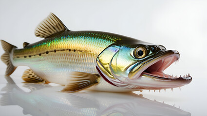 Fototapeta premium Freshwater pike perch fish from a river, displayed on a clean white background.