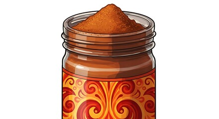Spice Jar: Rich Brown Powder in Ornate Decorated Jar