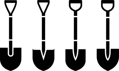 Shovels Icons Set Black Silhouettes Of Various Garden Tools Design Elements