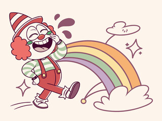 Joyful Rainbow Clown Illustration Whimsical Cartoon Character Design