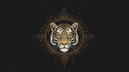 Golden Tiger Head Mandala, Dark Background, Graphic Design