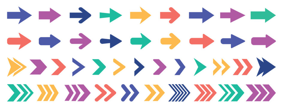 Colorful arrows set . Arrow set icon. Arrows big black set icons. Arrow cursor vector icon. Arrow icon. Arrow vector collection. Arrow. Cursor. Modern simple arrows. Vector illustration. Eps 10