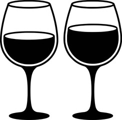 Two Wine Glasses Containing Red Wine Black And White Graphic Style