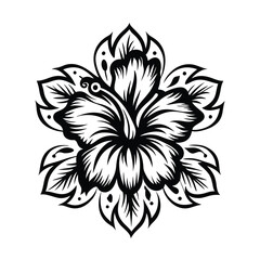 Hibiscus Flower, Black And White Outline Art, Tribal Style, Petals, Floral Design, Isolated