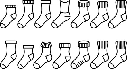 Collection Of Sock Icons In Outline Style Vector Illustration