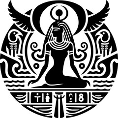 Obraz premium sketch vector illustration silhouette design icon logo symbol mascot god goddess mythology classic vintage beauty queen ancient egypt desert 