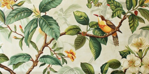 Wallpaper serene tropical landscape painting in pastel tones	
