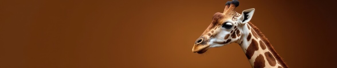 Obraz premium Close-up giraffe portrait, soft brown backdrop, nature, herbivore, mammal