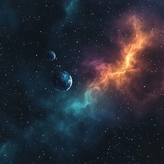 Obraz premium Two planets float among the stars and celestial clouds in space