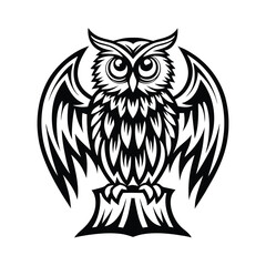 Majestic Owl Stylized Bird with Intricate Black and White Design Elements
