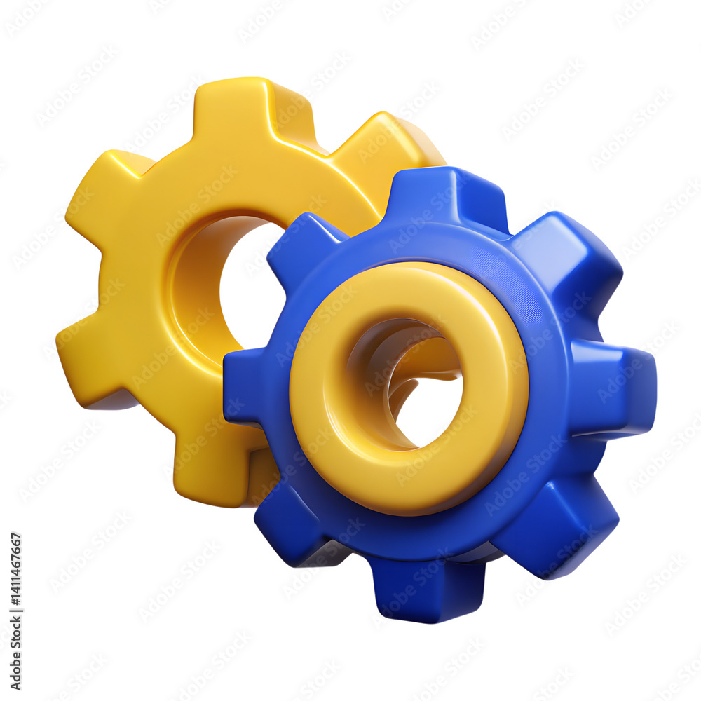 Poster 3d rendering of two colorful gears high quality 3d isolated on white background