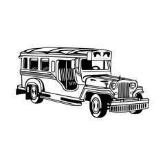 Vintage Jeepney Illustration - Black & White