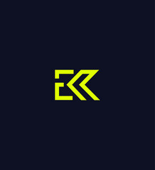 Obraz premium Modern EK Monogram Logo Design, Yellow, Green, Minimalist, Abstract, Geometric, Arrow, Initial, Bran