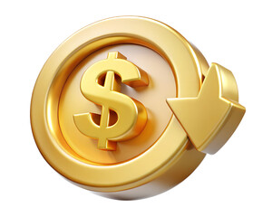 Obraz premium Golden Dollar Coin With Downward Arrow Representing Financial Loss Or Decrease