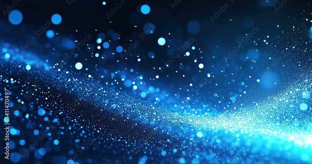 Wall mural mesmerizing blue particles flowing through a dark background with sparkling effects