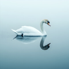 Obraz premium Swan gliding gracefully on a calm lake nature scene serene environment tranquil viewpoint peaceful concept