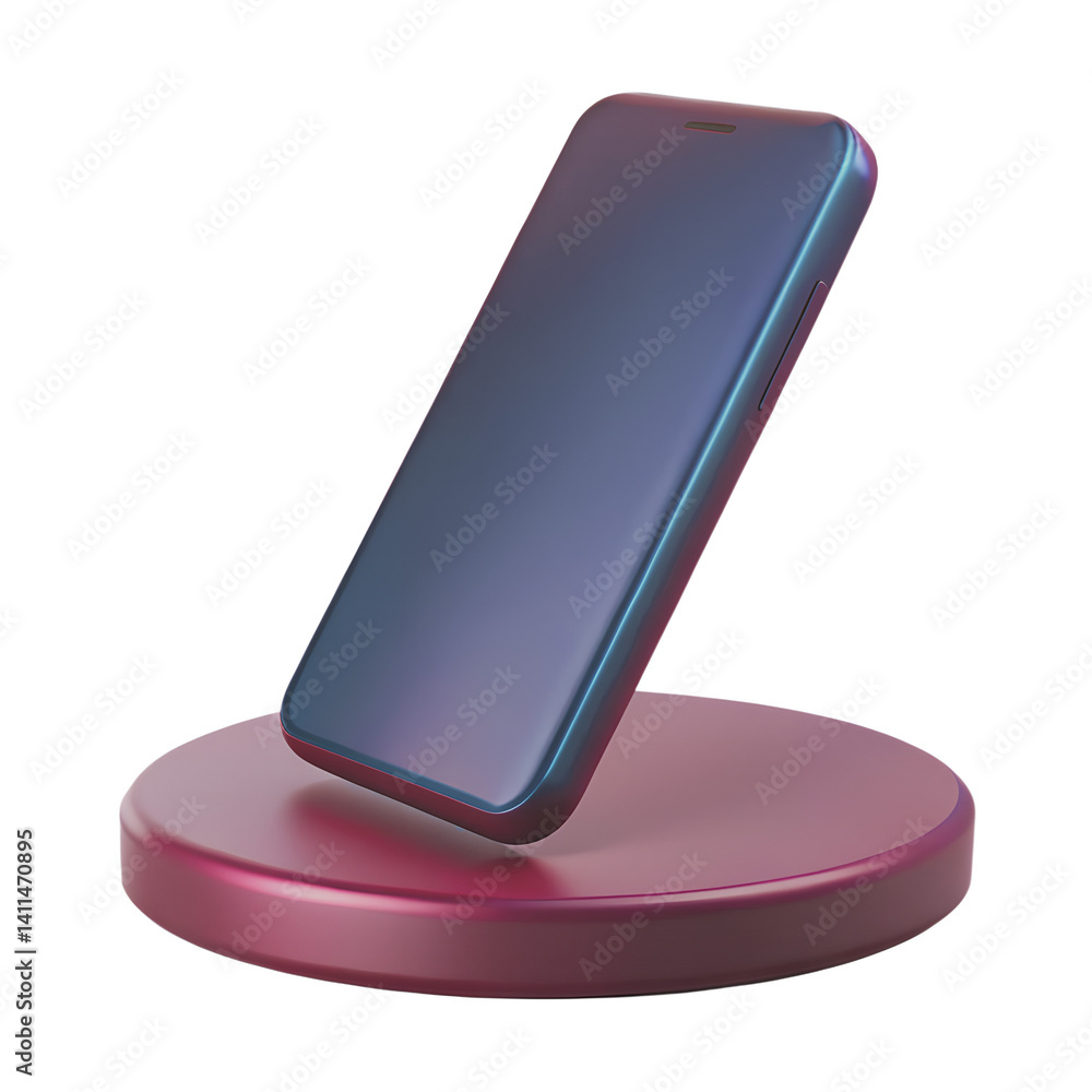 Poster smartphone mockup on display podium with iridescent light technology device presentation